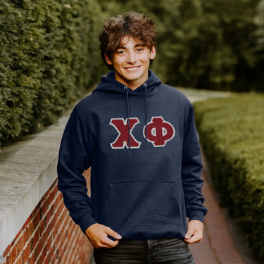 Chi Phi Navy Hoodie with Sewn On Letters Chi Phi