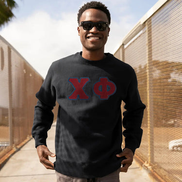 Chi Phi Black Crew Neck Sweatshirt with Sewn On Letters Chi Phi