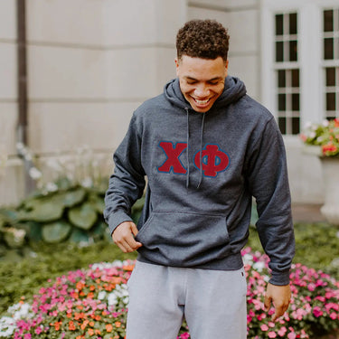 Chi Phi Dark Heather Hoodie with Sewn On Letters Chi Phi