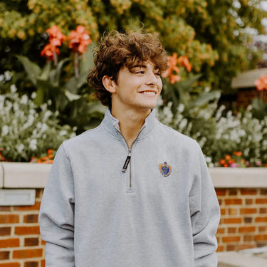 Chi Phi Embroidered Crest Gray Quarter Zip Chi Phi