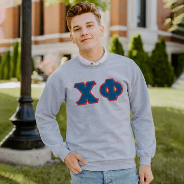 Chi Phi Heather Grey Crewneck With Sewn On Letters Chi Phi