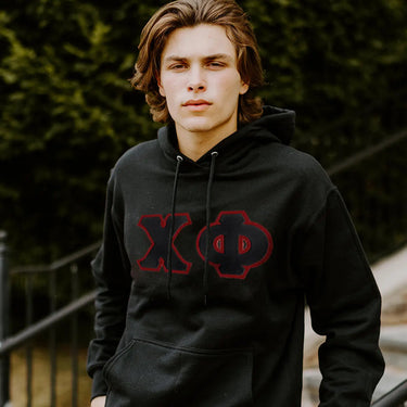 Chi Phi Black Hoodie with Black Sewn On Letters Chi Phi