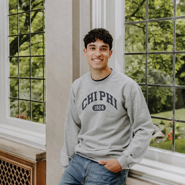 Chi Phi gray fraternity Champion Collegiate Crewneck