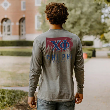 Chi Phi Gray Flag Long Sleeve Pocket Tee Chi Phi