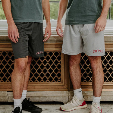 New! Chi Phi Embroidered Silver 7" Mesh Shorts Chi Phi