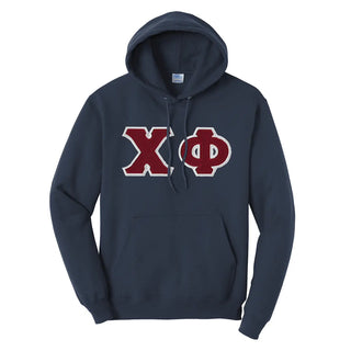 Chi Phi Navy Hoodie with Sewn On Letters Chi Phi