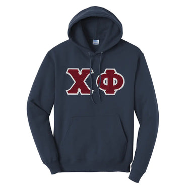Chi Phi Navy Hoodie with Sewn On Letters Chi Phi