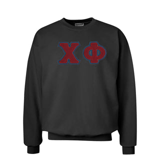 Chi Phi Black Crew Neck Sweatshirt with Sewn On Letters Chi Phi