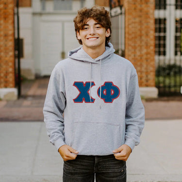 Chi Phi Heather Gray Hoodie with Sewn On Letters Chi Phi