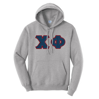Chi Phi Heather Gray Hoodie with Sewn On Letters Chi Phi