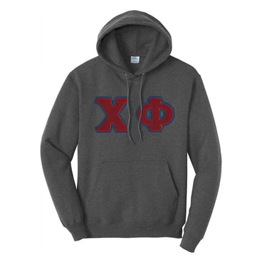 Chi Phi Dark Heather Hoodie with Sewn On Letters Chi Phi