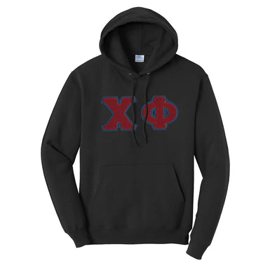 Chi Phi Black Hoodie with Sewn On Greek Letters Chi Phi