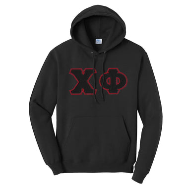 Chi Phi Black Hoodie with Black Sewn On Letters Chi Phi