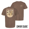 Brown Comfort Colors Surf Club Social T-shirt featuring a small front logo and a large surf club back graphic.