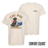 Chi Phi fraternity t-shirt featuring a black lab in a football stadium