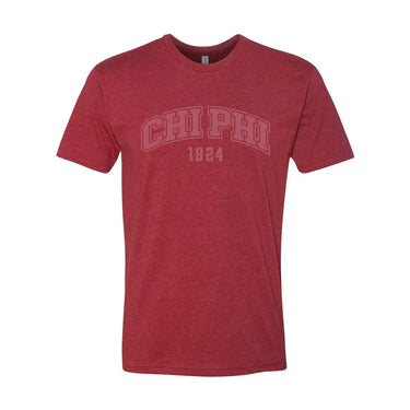 Red heather crew-neck tee with a subtle tonal arched ÒCHI PHIÓ print on the chest