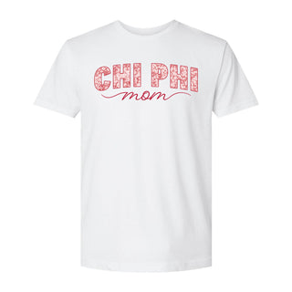 Front view of white t-shirt featuring daisy flower mom graphic.