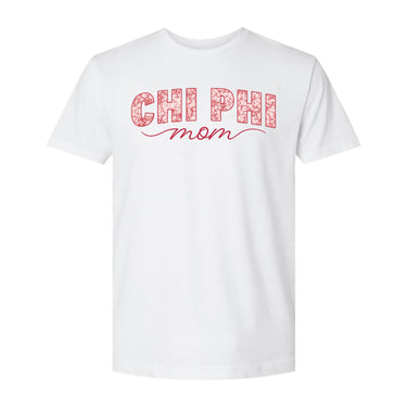 Front view of white t-shirt featuring daisy flower mom graphic.