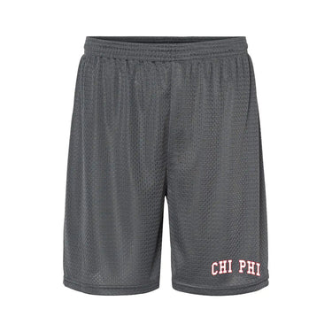 embroidered graphite 7 inch mesh shorts front view